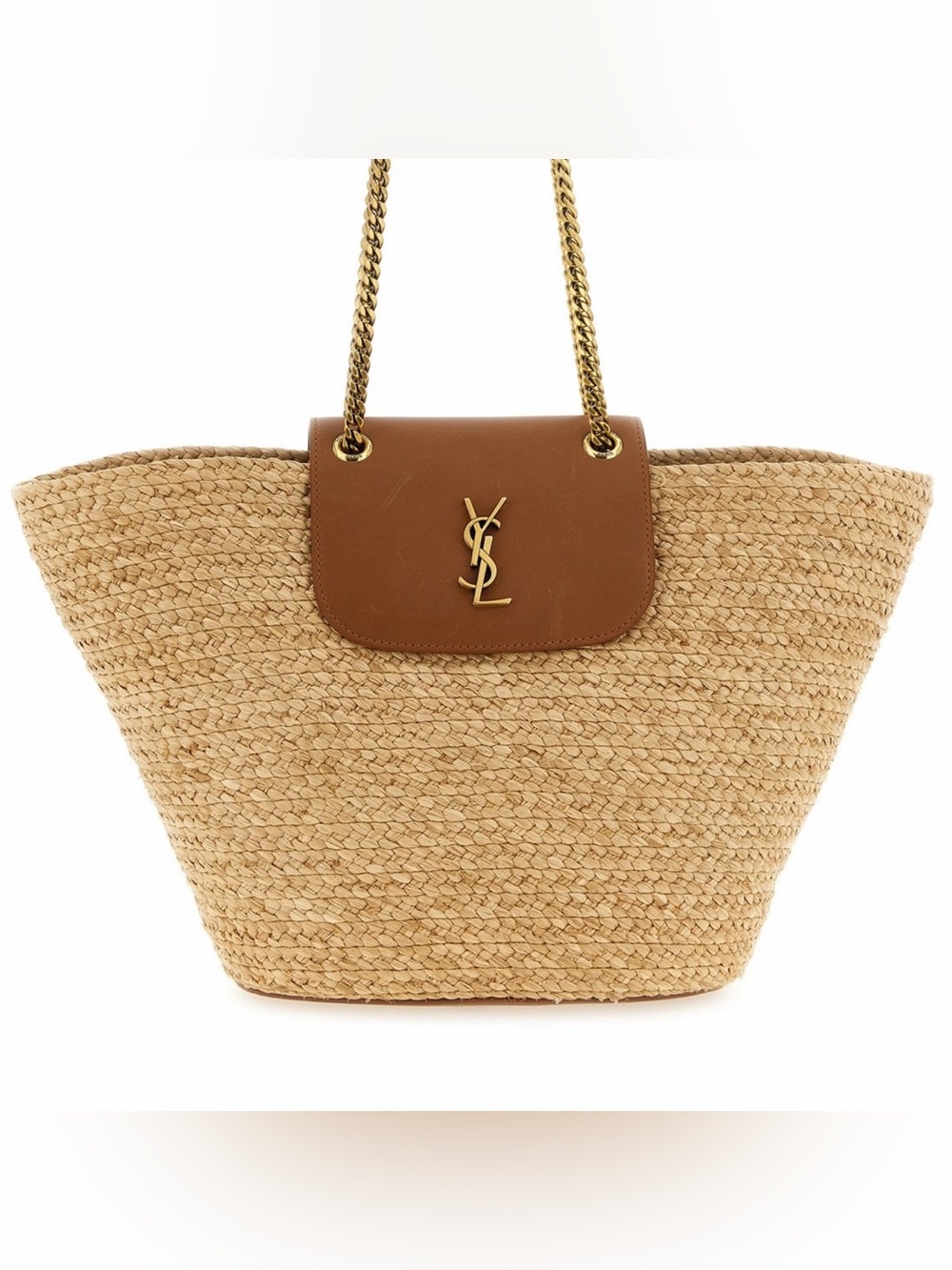 SAINT LAURENT Manon monogram raffia and leather tote shoulder bag